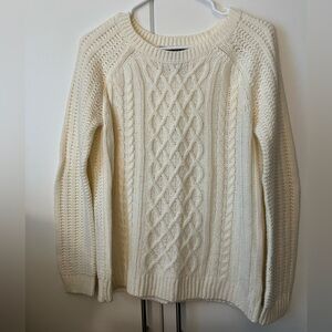 Cream chunky cable knit crew neck sweater